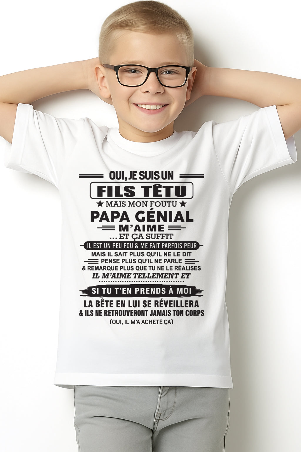 Oui, je suis un garçon têtu – T-shirt | Cadeau d’anniversaire de papa pour son fils - DONN00 / fr00 (SKU12-260-00)