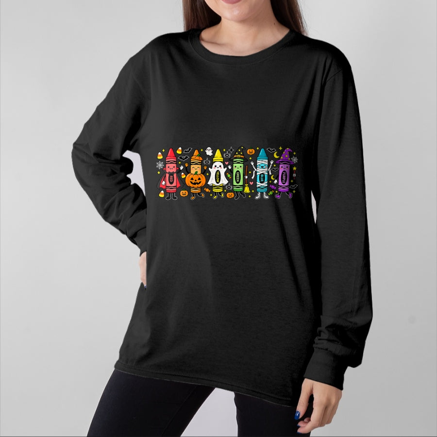 Best Teacher Shirt, Funny Teacher UnisexT-Shirt/Hoodie/Sweatshirt HLT00 - Spooky Halloween Crayons Teacher Classroom T-Shirt