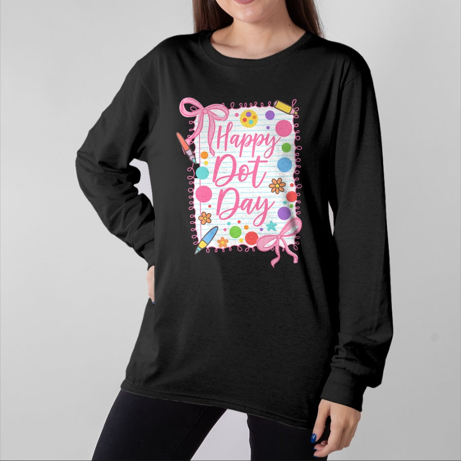Best Teacher Shirt, Funny Teacher UnisexT-Shirt/Hoodie/Sweatshirt HLT00 - Happy Dot Day Bow Coquette for Teacher Girls T-Shirt