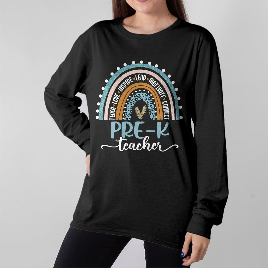 Best Teacher Shirt, Funny Teacher UnisexT-Shirt/Hoodie/Sweatshirt HLT00 - Pre-K Teacher Leopard Boho Rainbow Back to School T-Shirt