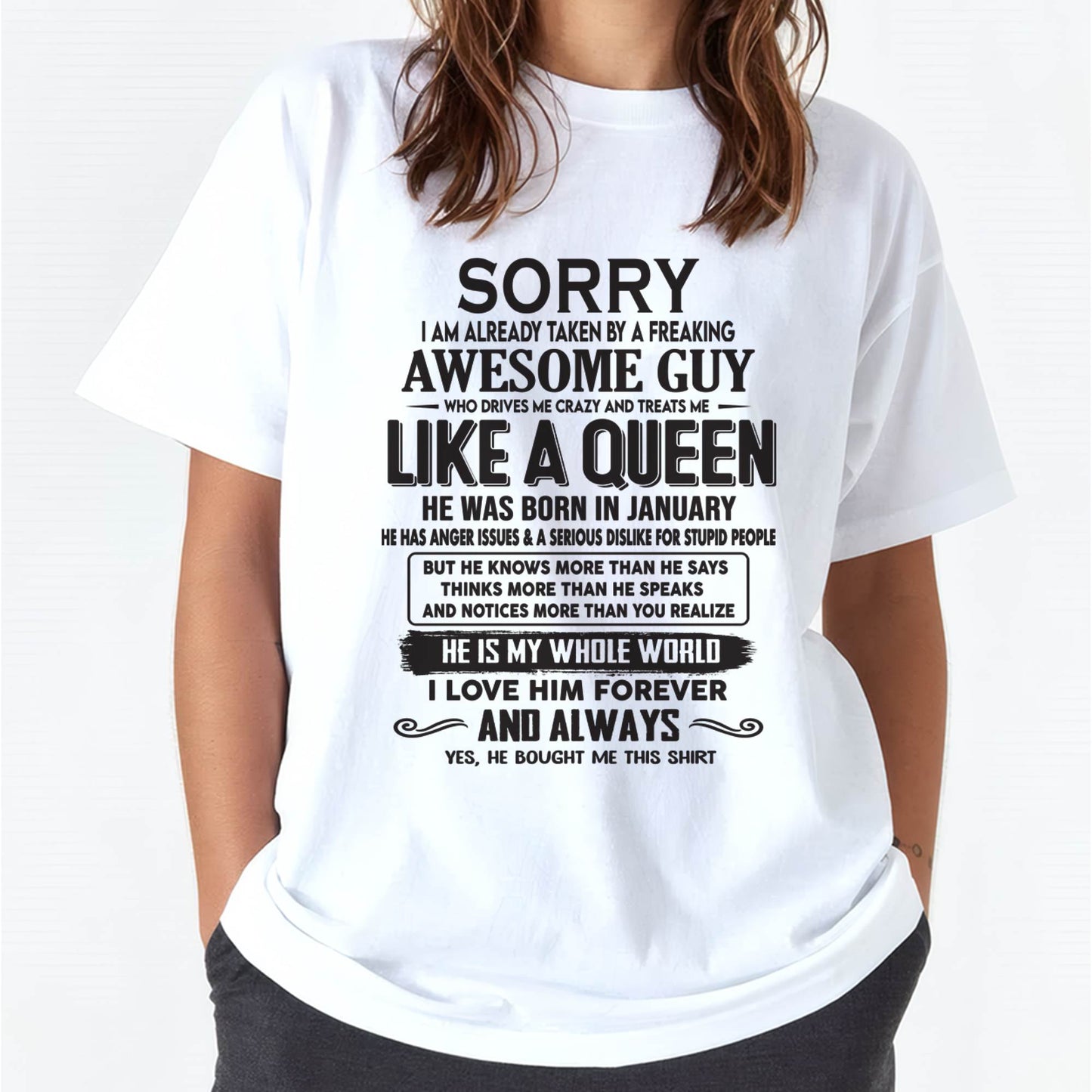 January - Sorry I am already taken by a freaking awesome guy - Gift for Wife From Husband - EBIL01 (SKU08-25-01)