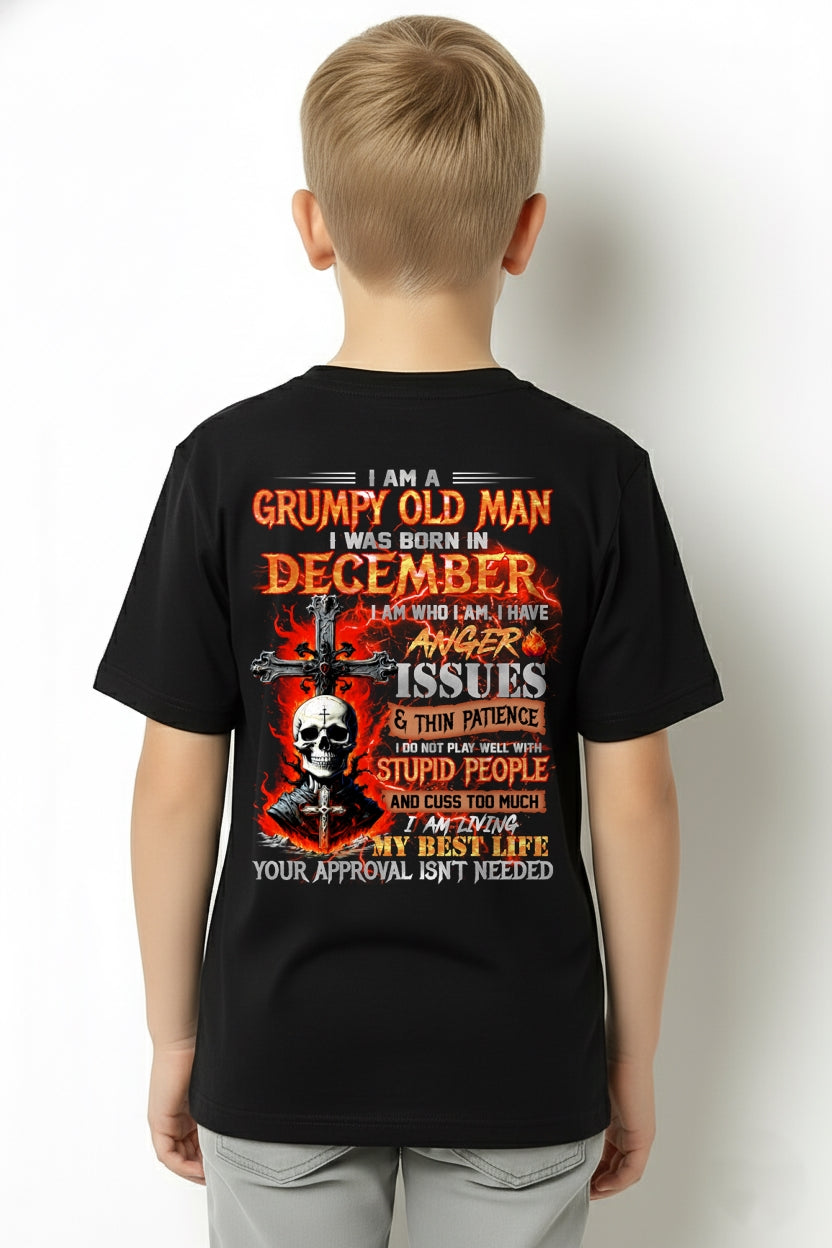 DECEMBER - GRUMPY OLD MAN T-SHIRT - FUNNY SKULL ANGER ISSUES TEE - PERFECT GIFT FOR MEN EBIL12 / male (SKU12-319-12)