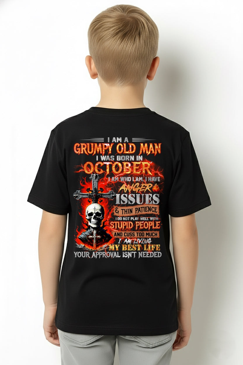 OCTOBER - GRUMPY OLD MAN T-SHIRT - FUNNY SKULL ANGER ISSUES TEE - PERFECT GIFT FOR MEN EBIL10 / male (SKU12-319-10)