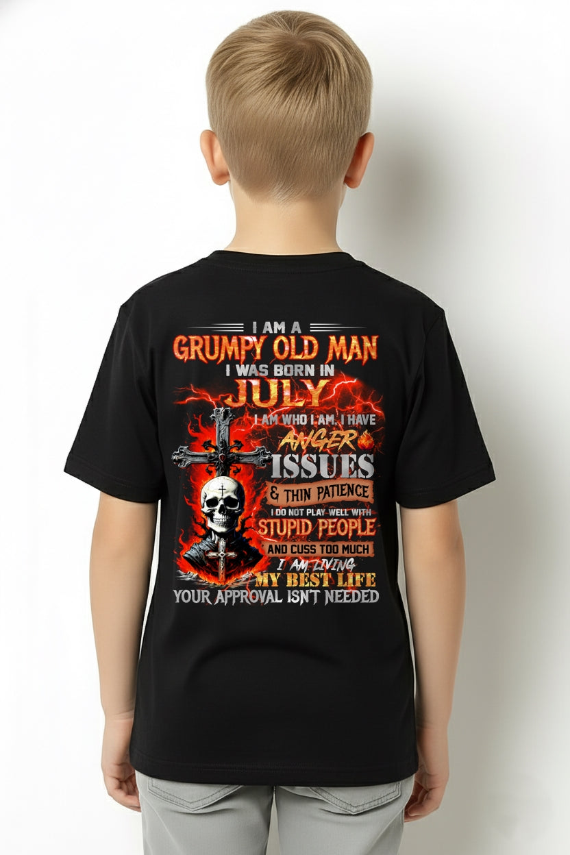 JULY - GRUMPY OLD MAN T-SHIRT - FUNNY SKULL ANGER ISSUES TEE - PERFECT GIFT FOR MEN EBIL07 / male (SKU12-319-07)