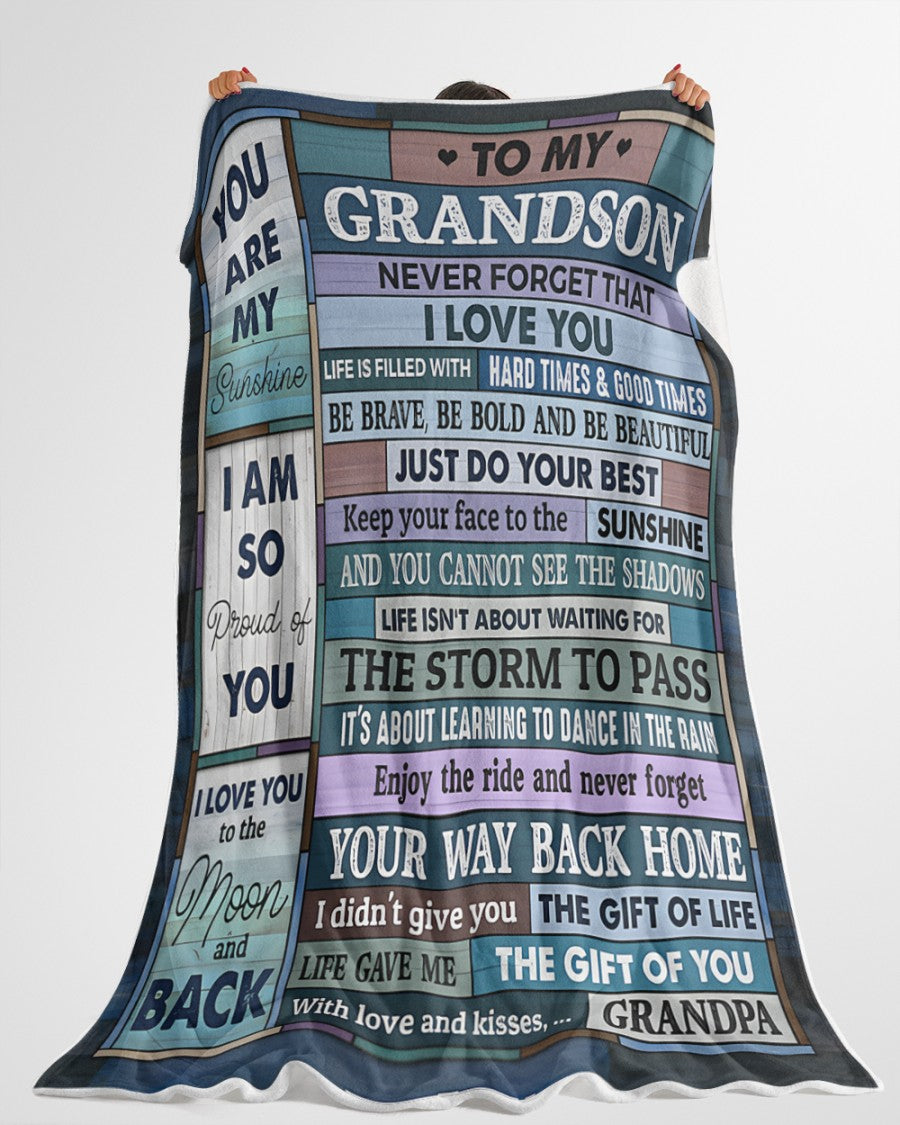 BLANKET FOR GRANDSON – COMFORT & WARMTH GIFT FROM GRANDPA Sherpa Fleece Quilt Blanket NTTD00 (SKUB11-BLK-08)