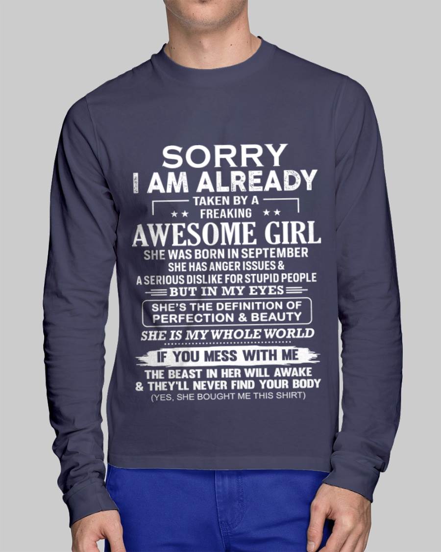 September – Sorry I Am Already Taken By A Freaking Awesome Girl – Gift For Your Boyfriend, Husband From Wife – DONN09 (SKU10-170-09)