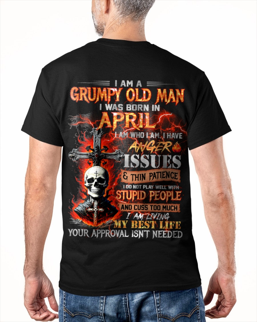 APRIL - GRUMPY OLD MAN T-SHIRT - FUNNY SKULL ANGER ISSUES TEE - PERFECT GIFT FOR MEN EBIL04 / male (SKU12-319-04)