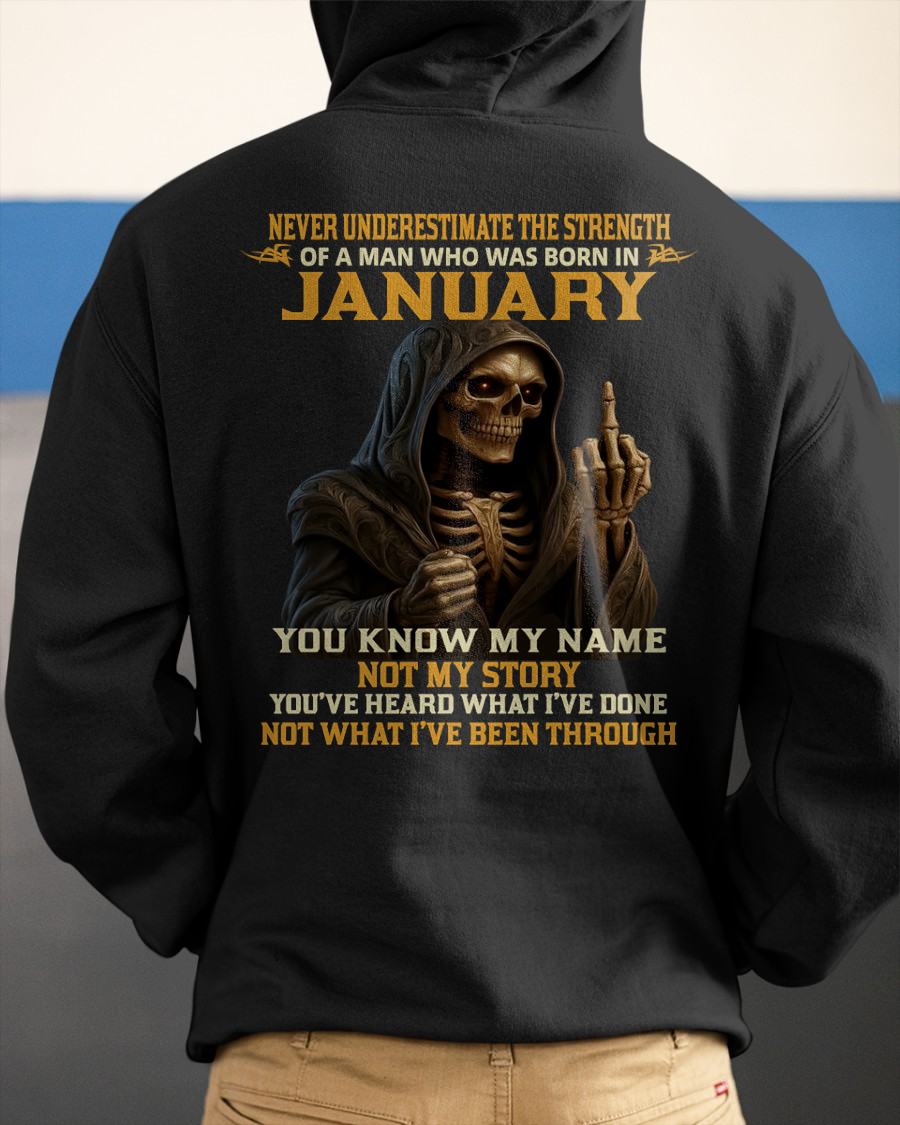 JANUARY - NEVER UNDERESTIMATE - BIRTHDAY T-SHIRT FOR MEN - EBIL01 (SKU26T-01-06-01)