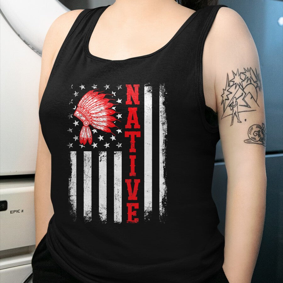 Native American T-Shirts, Vintage Native American Unisex T-Shirt/Hoodie/Sweatshirt HLT00 - Native - American Day USA Flag Cherokee Indigenous People T-Shirt (1)