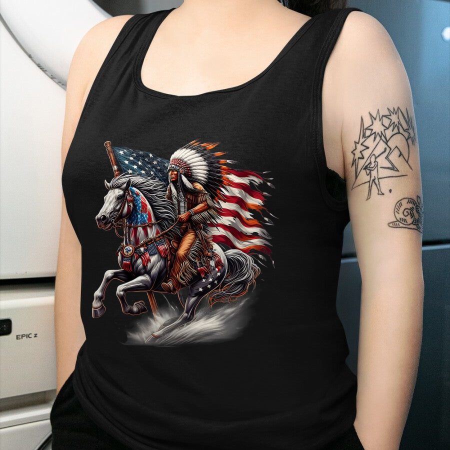 Native American T-Shirts, Vintage Native American Unisex T-Shirt/Hoodie/Sweatshirt HLT00 - Native American Day Flag Indian Riding Horse 4th of July T-Shirt (3)