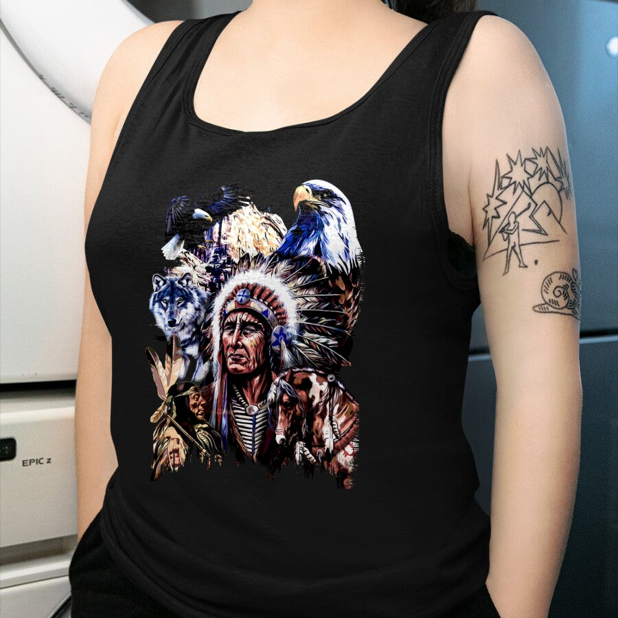 Native American T-Shirts, Vintage Native American Unisex T-Shirt/Hoodie/Sweatshirt HLT00 - American Flag - American Indigenous Art Native Indian Chief Headdress T-Shirt (1)