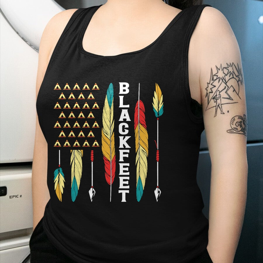 Native American T-Shirts, Vintage Native American Unisex T-Shirt/Hoodie/Sweatshirt HLT00 - American Flag - Blackfeet Flag Native Pride American Indian Tribe Blackfeet T-Shirt (1)