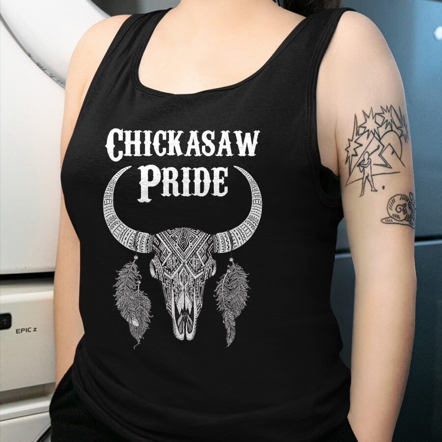 Native American T-Shirts, Vintage Native American Unisex T-Shirt/Hoodie/Sweatshirt HLT00 - American Flag - Chickasaw Pride Tribe Native American Indian Buffalo T-Shirt (1)