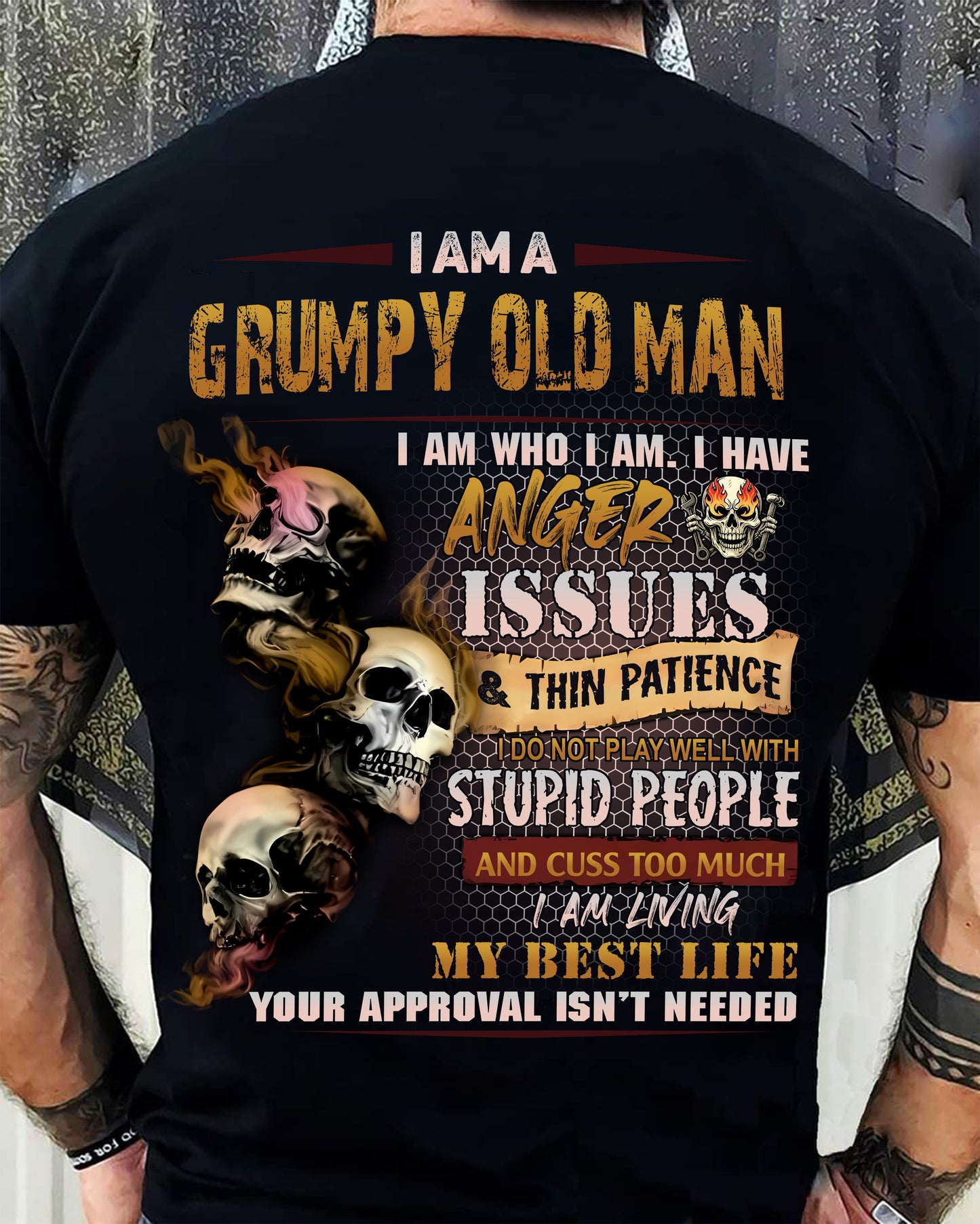 Grumpy Old Man T-Shirt - Funny Skull Anger Issues Tee - Perfect Gift For Men EBIL00 (SKU08-67-00)