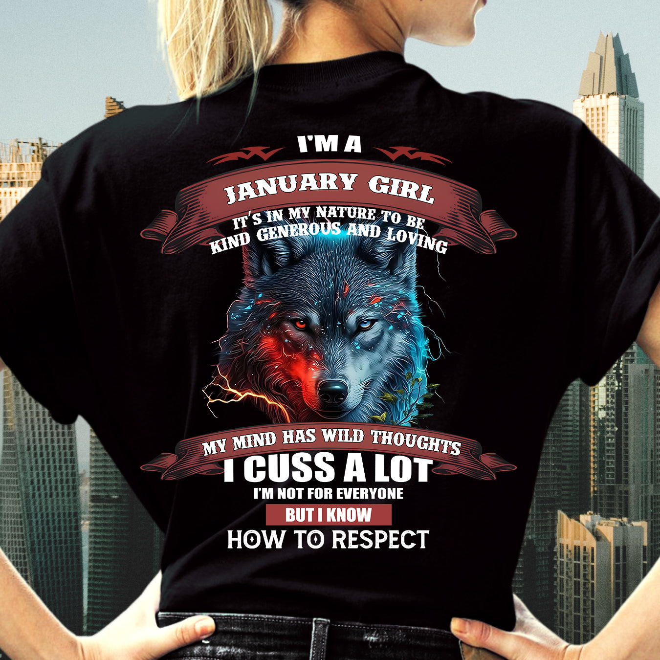 JANUARY - KIND, GENEROUS AND LOVING GIRL - BIRRTHDAY T-SHIRT FOR WOMAN - EBIL01 (SKU12-300-01)