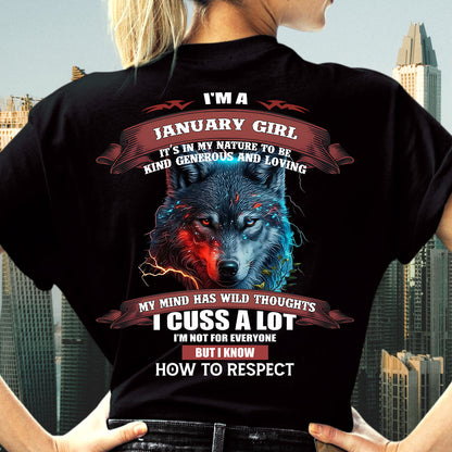 JANUARY - KIND, GENEROUS AND LOVING GIRL - BIRRTHDAY T-SHIRT FOR WOMAN - EBIL01 (SKU12-300-01)