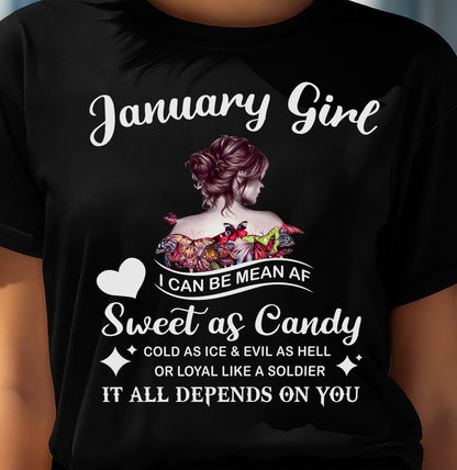 January Girl T-Shirt – Sweet As Candy, Cold As Ice - Birthday Gift for Women - EBIL01 (SKU26T-01-38-01)