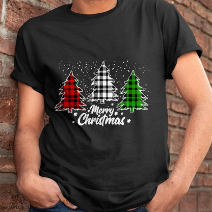 Merry Christmas Tree Xmas Buffalo Plaid Red White Green T-Shirt - Christmas Unisex T-Shirt/Hoodie/Sweatshirt - HNDS00