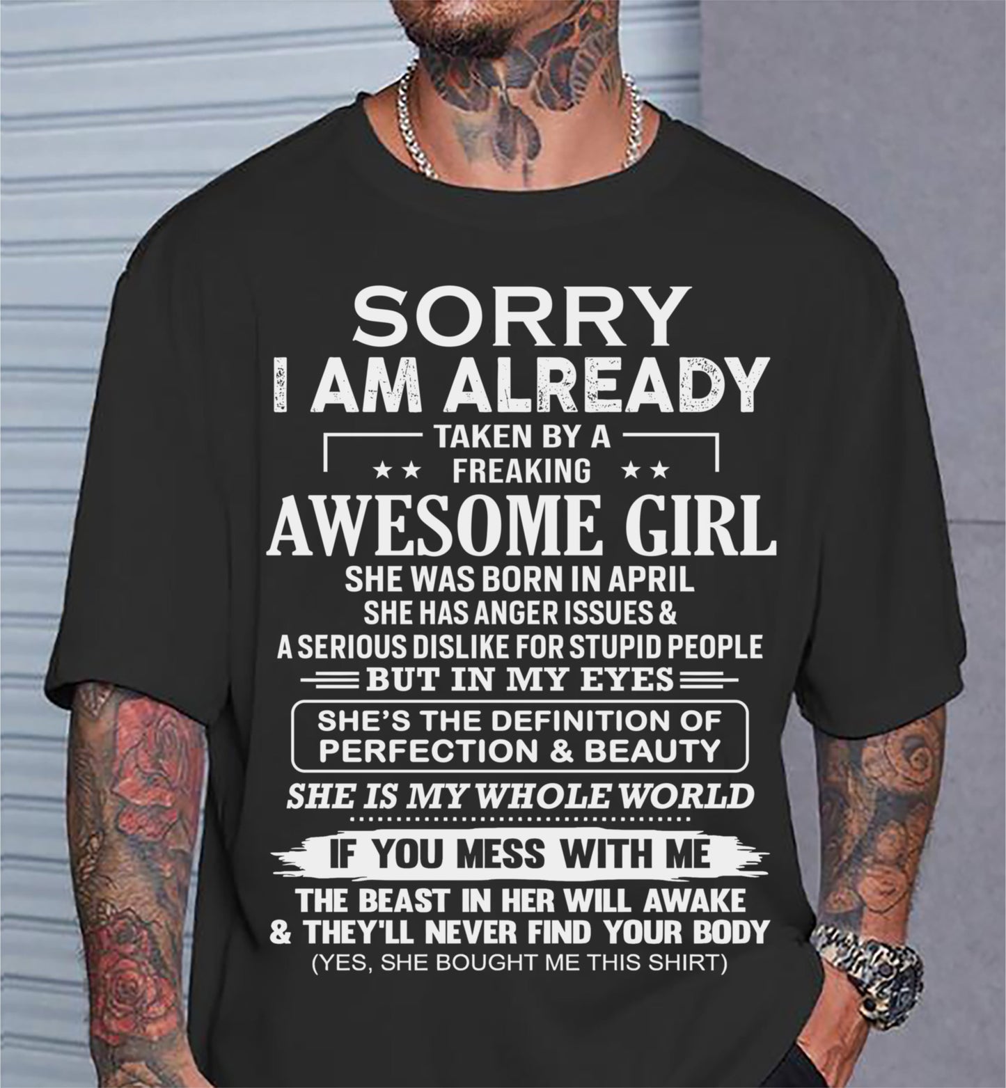 April – Sorry I Am Already Taken By A Freaking Awesome Girl – Gift For Your Boyfriend, Husband From Wife – DOAN04 (SKU10-170-04)