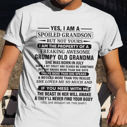 Yes I’m A Stubborn Grandson T-Shirt – Birthday Gift From July Grandma / Woman - EBIL07 (SKU10-171-07)