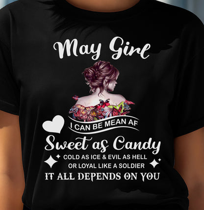 May Girl T-Shirt – Sweet As Candy, Cold As Ice - Birthday Gift for Women - EBIL05 (SKU26T-01-38-05)