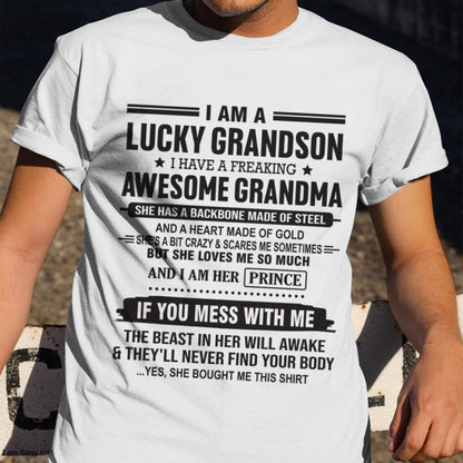 I Am A Lucky Grandson T-Shirt – Birthday Gift From Grandma / Woman - EBIL00 (SKU11-29-00)