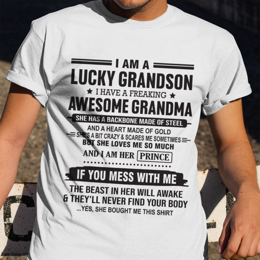 I Am A Lucky Grandson T-Shirt – Birthday Gift From Grandma / Woman - EBIL00 (SKU11-29-00)