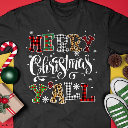 Merry Christmas Ya'll Leopard Buffalo Plaid Pajama Family T-Shirt - Christmas Unisex T-Shirt/Hoodie/Sweatshirt - HNDS00