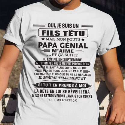 SEPTEMBRE - Oui, je suis un garçon têtu – T-shirt | Cadeau d’anniversaire de papa pour son fils - DONN09 / fr09 (SKU12-260-09)