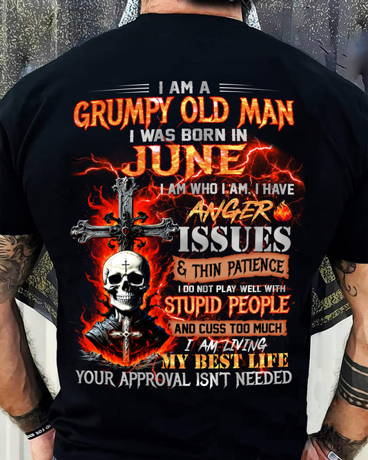 JUNE - GRUMPY OLD MAN T-SHIRT - FUNNY SKULL ANGER ISSUES TEE - PERFECT GIFT FOR MEN EBIL06 (SKU12-319-06)