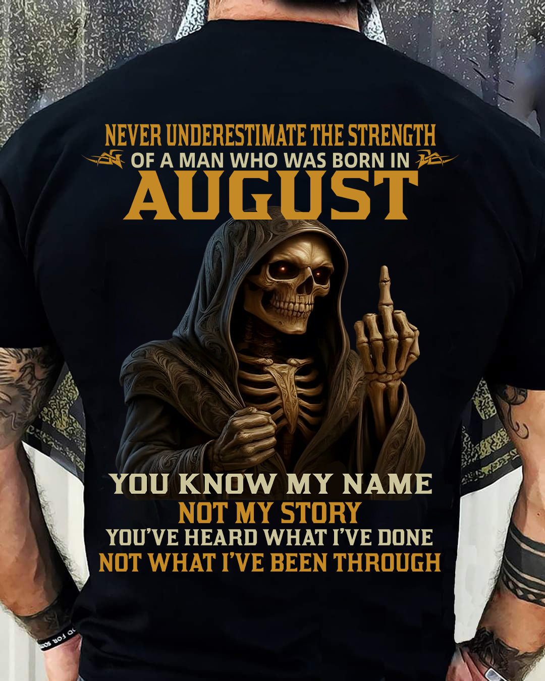 AUGUST - NEVER UNDERESTIMATE - BIRTHDAY T-SHIRT FOR MEN - EBIL08 (SKU26T-01-06-08)
