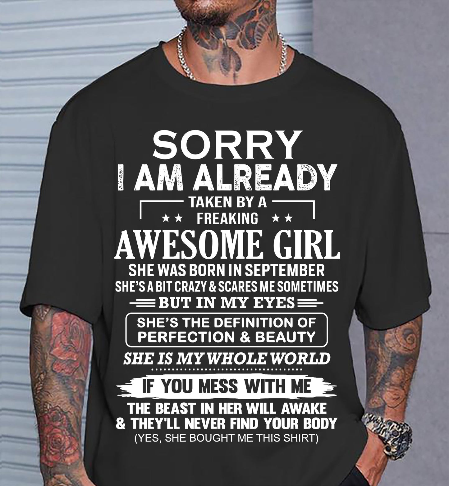 September – Sorry I Am Already Taken By A Freaking Awesome Girl – Gift For Boyfriend From Wife Or Girlfriend – DOAN09 (SKU12-293-09)