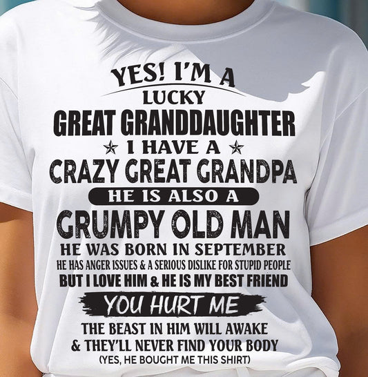 SEPTEMBER - LUCKY GREAT GRANDDAUGHTER OF CRAZY GREAT GRANDPA - PERFECT GIFT FROM GREAT GRANDPA - EBIL09 (SKU12-287-09)
