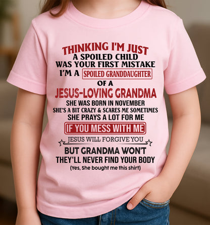 Christian Girl Shirt – Spoiled by Grandma November Edition – From Grandma to Granddaughter EBIL11 (SKU07-181-11)
