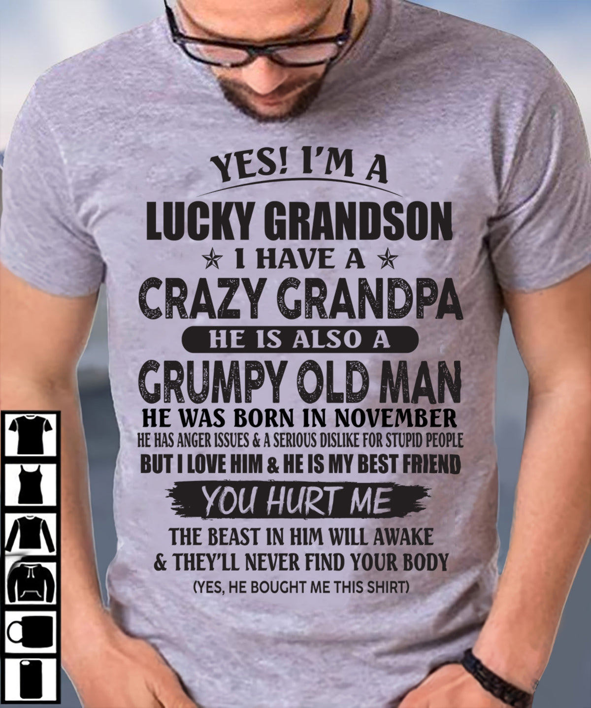 NOVEMBER - LUCKY GRANDSON OF CRAZY GRANDPA -  PERFECT GIFT FROM GRANDPA - EBIL11 (SKU12-145-11)