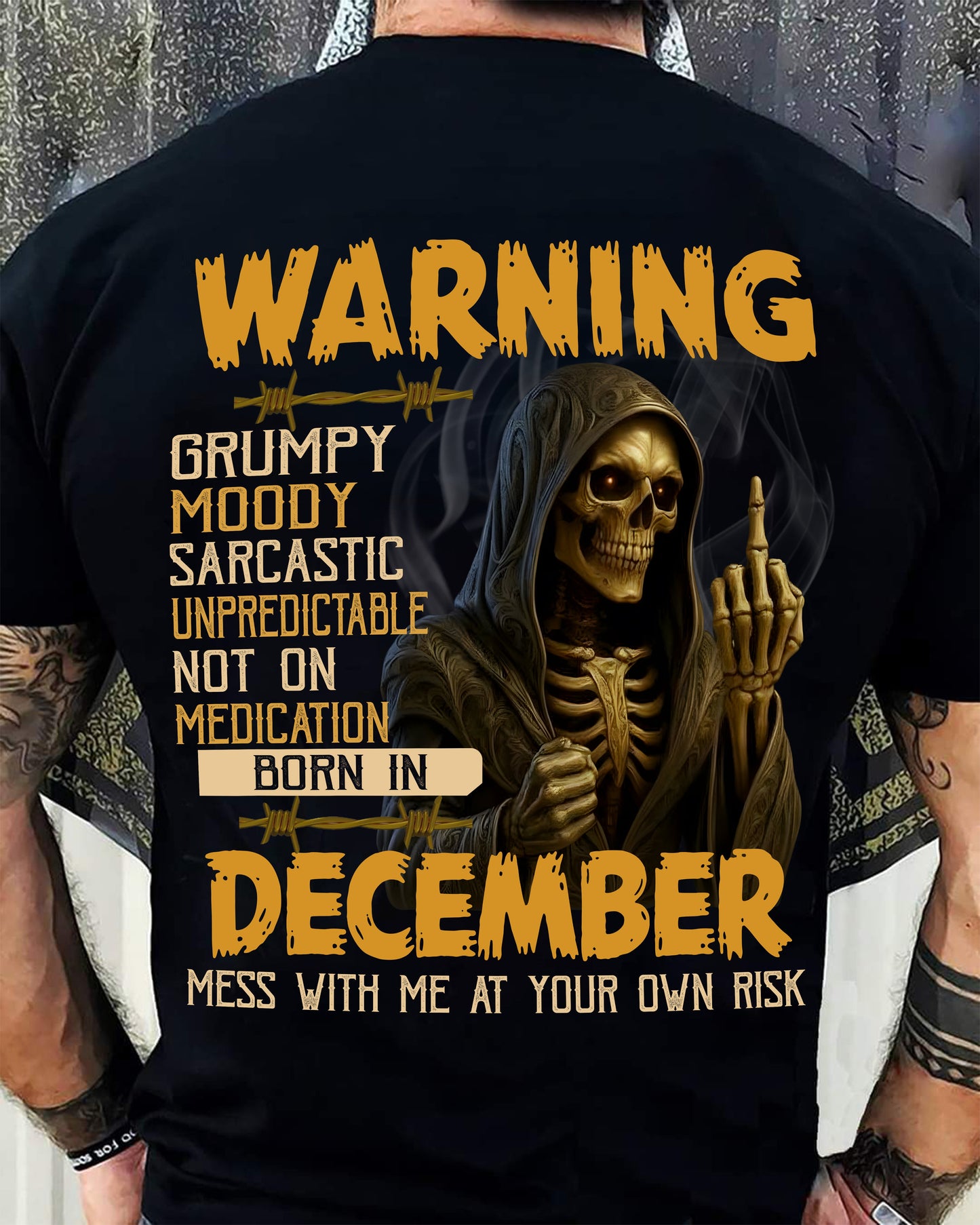 DECEMBER - WARNING GRUMPY MOODY - BIRTHDAY T-SHIRT FOR MEN - EBIL12 (SKU26T-01-07-12)