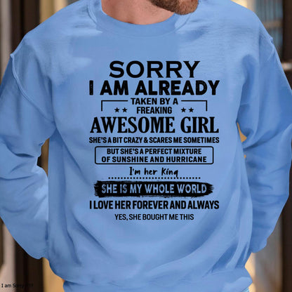 Sorry I Am Already Taken By A Freaking Awesome Girl - Gift For Husband From Wife - EBIL00 (SKU-TSRGIRL-00)