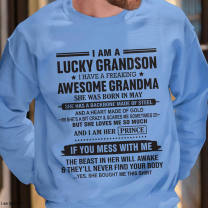 I Am A Lucky Grandson T-Shirt – Birthday Gift From May Grandma / Woman - EBIL05 (SKU11-29-05)