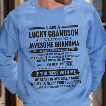 I Am A Lucky Grandson T-Shirt – Birthday Gift From Grandma / Woman - EBIL00 (SKU11-29-00)