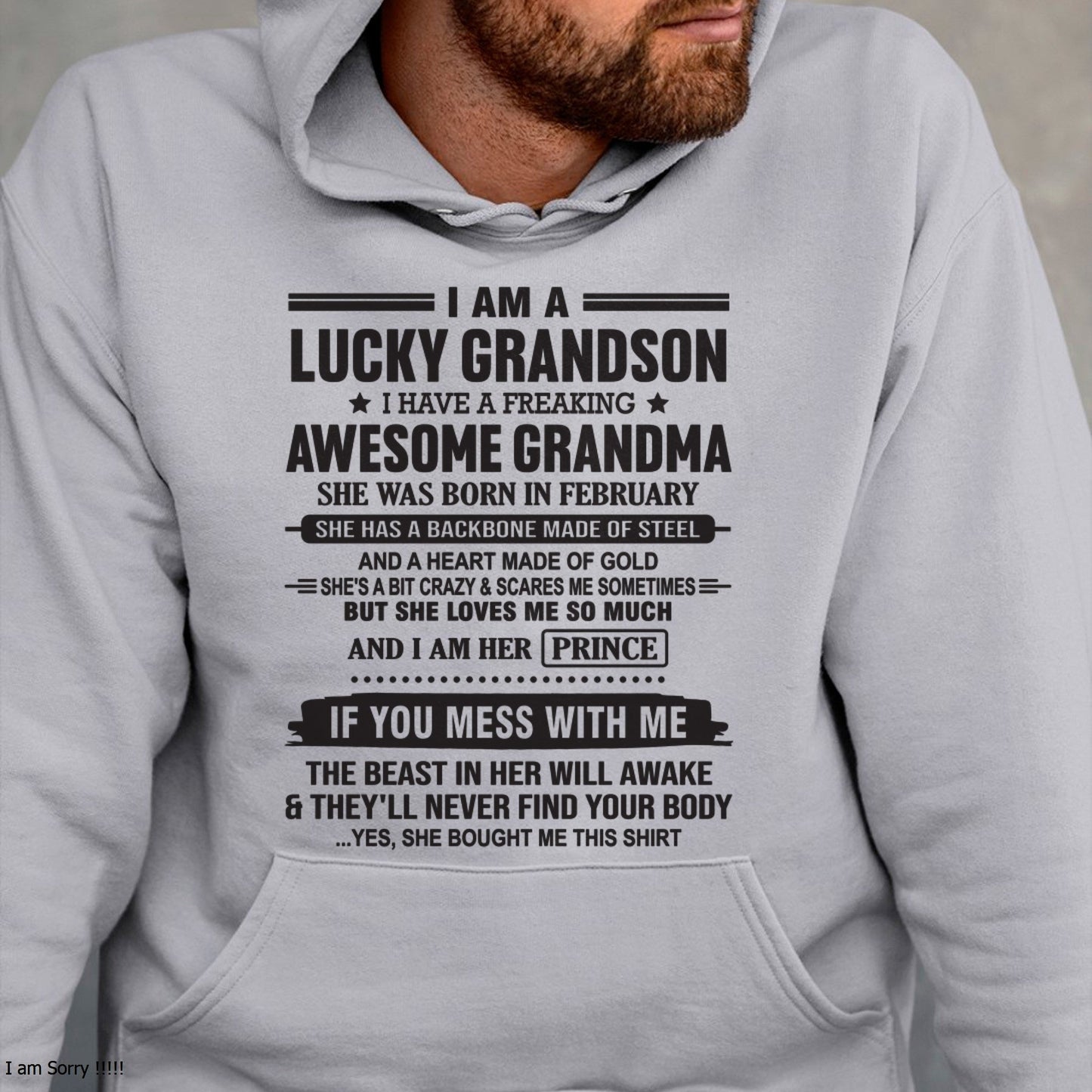 I Am A Lucky Grandson T-Shirt – Birthday Gift From February Grandma / Woman - EBIL02 (SKU11-29-02)