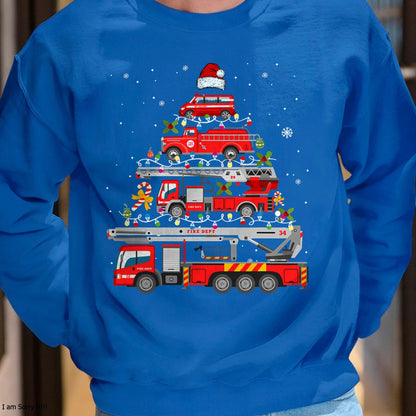 Firefighter Fire Truck Christmas Tree Lights Santa Fireman T-Shirt - Christmas Unisex T-Shirt/Hoodie/Sweatshirt - HNDS00
