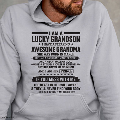 I Am A Lucky Grandson T-Shirt – Birthday Gift From March Grandma / Woman - EBIL03 (SKU11-29-03)
