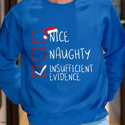 Nice Naughty Insufficient Evidence Christmas Santa Claus T-Shirt - Christmas Unisex T-Shirt/Hoodie/Sweatshirt - HNDS00