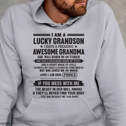 I Am A Lucky Grandson T-Shirt – Birthday Gift From October Grandma / Woman - EBIL10 (SKU11-29-10)