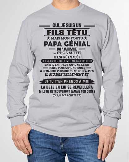 AOÛT - Oui, je suis un garçon têtu – T-shirt | Cadeau d’anniversaire de papa pour son fils - DONN08 / fr08 (SKU12-260-08)
