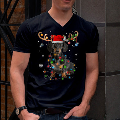 Funny Dachshund Christmas Reindeer Christmas Lights Pajama T-Shirt - Christmas Unisex T-Shirt/Hoodie/Sweatshirt - HNDS00