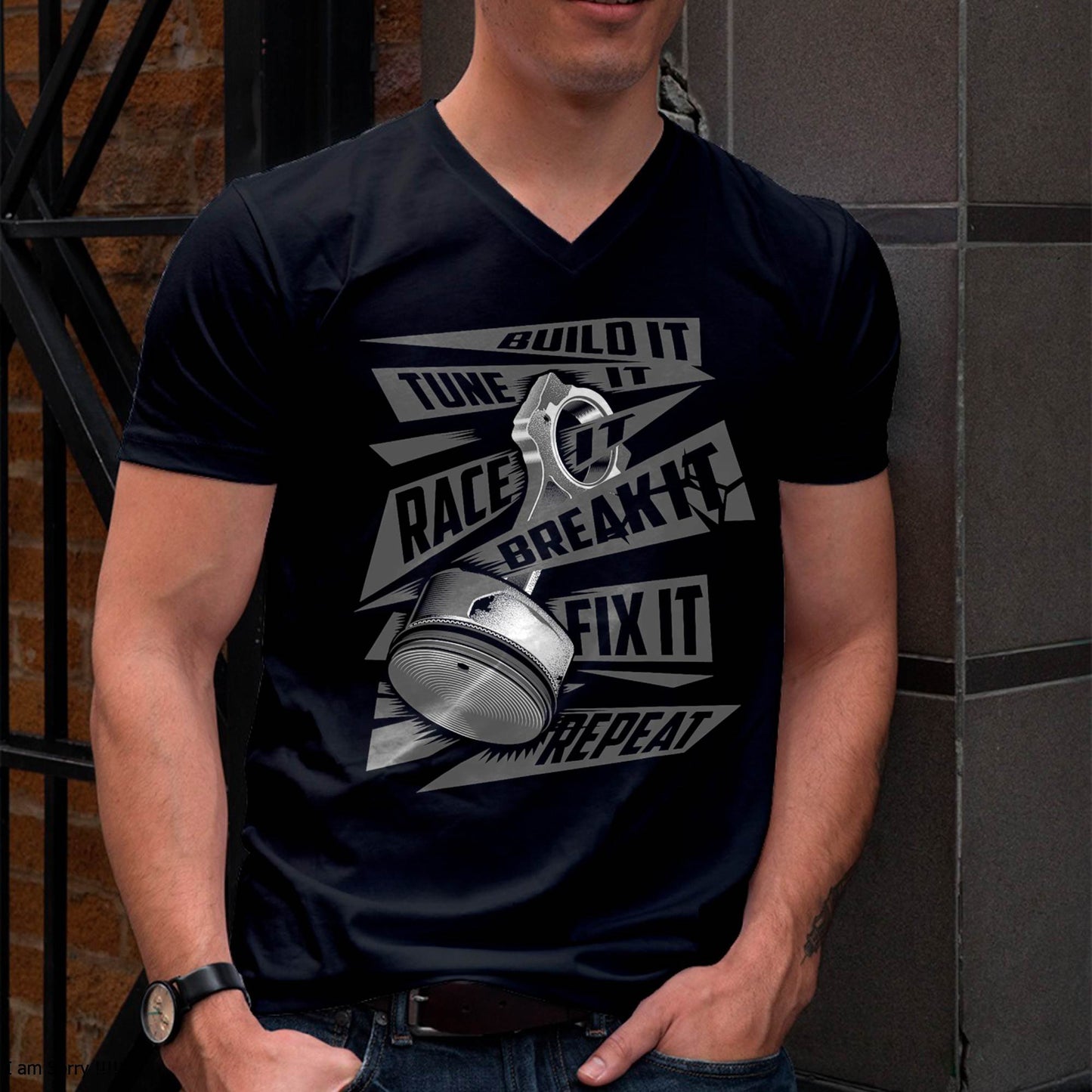 Funny Build It Tune It Race It Break It Fix It Repeat T-Shirt - Gift For Mechanic - DONN (SKUM08-D05)