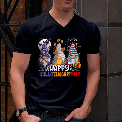 HalloThanksMas Gnomes Halloween Thanksgiving Christmas Happy T-Shirt - Christmas Unisex T-Shirt/Hoodie/Sweatshirt - HNDS00