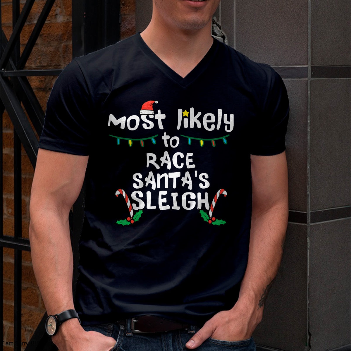 Most Likely Race Santa Sleigh Christmas Xmas Family Boys Men T-Shirt - Christmas Unisex T-Shirt/Hoodie/Sweatshirt - HNDS00