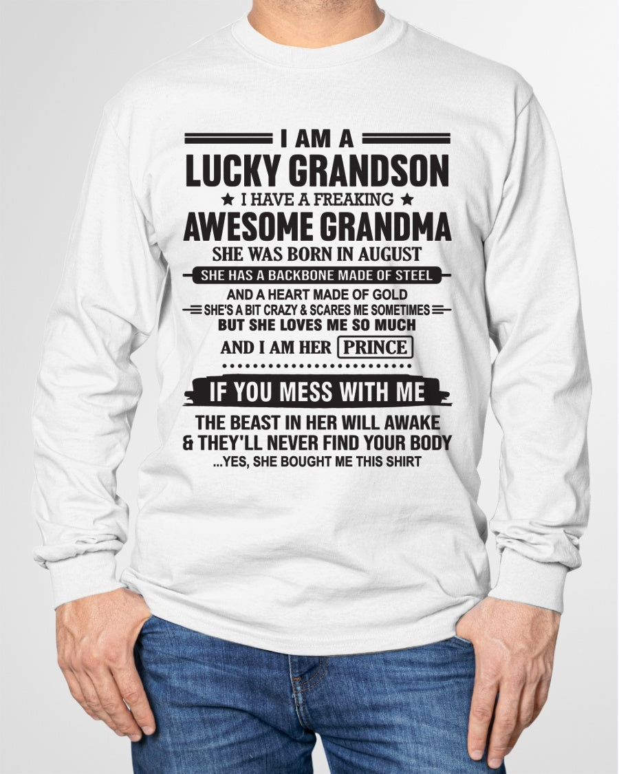 I Am A Lucky Grandson T-Shirt – Birthday Gift From August Grandma / Woman - EBIL08 (SKU11-29-08)